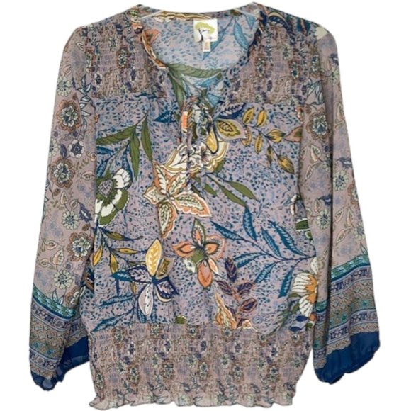 Fig and Flower 2-part Long Sleeved Smocked Top - Lavender/Navy - L - Picture 1 of 10